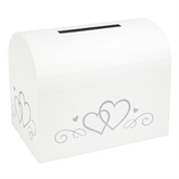 Elegant White Wedding Card Holder Box with Silver Heart Details